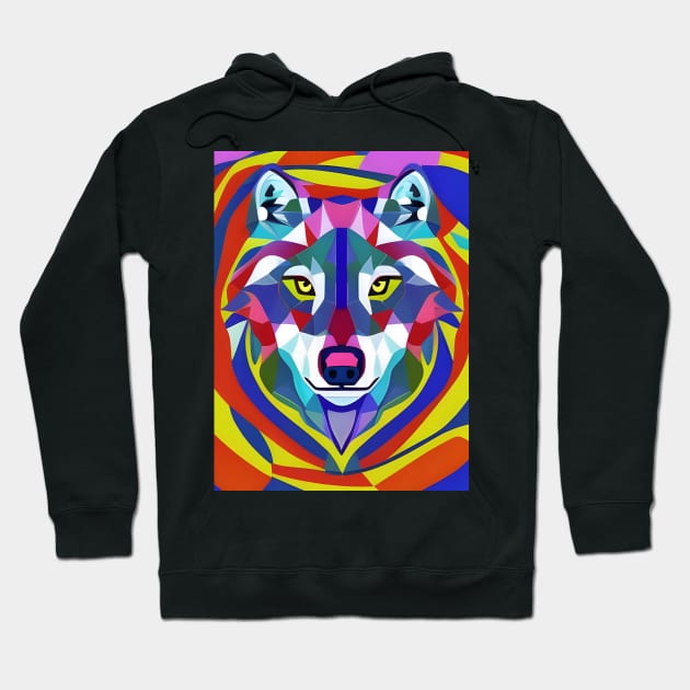 Psychedelic Pop Art Wolf Face Hoodie by Chance Two Designs